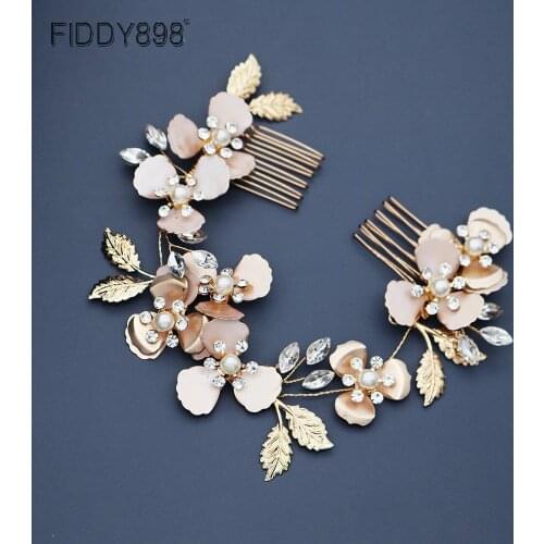 2020 Wedding Hair Accessories New Gold Flowers And Leaves Bridal Headband With Double Combs Head Decorations For BridesHS-J6311