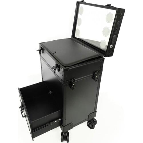 Professional Makeup Suitcase Travel Folding Retro Luxury LED Beauty Manicure Cosmetic Storage Box Organize Luggage Trolley Case