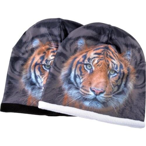 Beanie Skully Hat Tiger Printing Winter Warm Velvet Head Animal Cap Personality Men And Women Casual Knit Hat Factory Sale