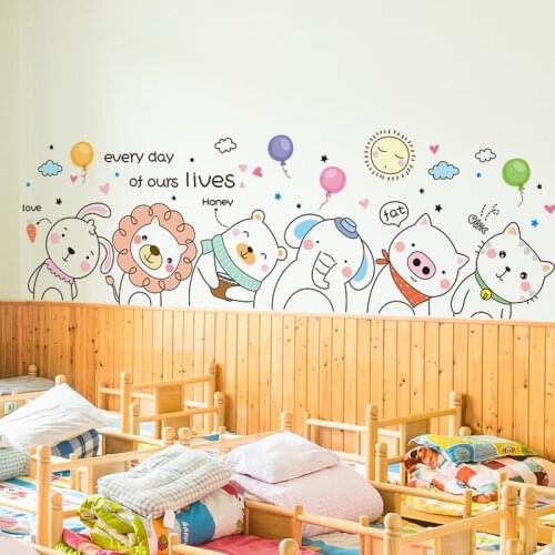 [shijuekongjian] Cartoon Pig Cat Bear Rabbit Animals Wall Sticker DIY Balloons Wall Decals for Kids Bedroom Baby Room Decoration
