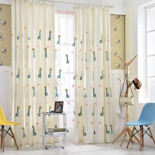 Cute Cartoon Animal Curtains for Boys Kids Bedroom Giraffe Embroidery Nursery Sliding Glass Door Window Treatment Gauze