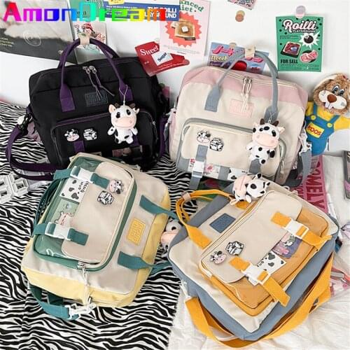 Women Cute Cow Backpack Female Student College Schoolbag Girl Badge Multifunctional Backpacks Kawaii Ladies Waterproof Nylon Bag