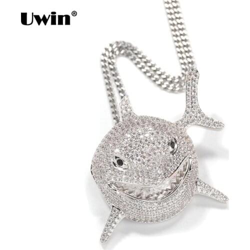 UWIN Shark Pendant Necklaces with AAA Cubic Zirconia Copper Hiphop Necklace Tennis Chain Hip Hop Rock Jewelry Drop Shipping