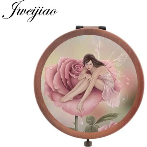 Youhaken Cartoon fairy and beautiful flowers espejo de maquillaje young girls picutre in glass cabochon make up mirror FQ381