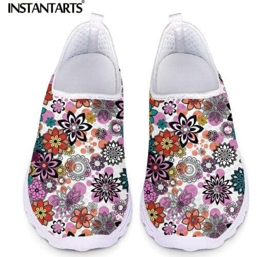INSTANTARTS Pretty Mandala Flower Tribal Pattern Femme Flat Shoes Lightweight Slip-on Loafers Breathable Air Mesh Sneakers 2021