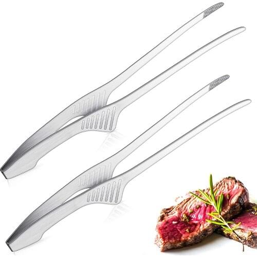 BalleenShiny 2 Pcs Stainless Steel Food Tongs Barbecue Tongs Bread Roast Meat Steak Japanese Cuisine Multi-purpose Food Tongs