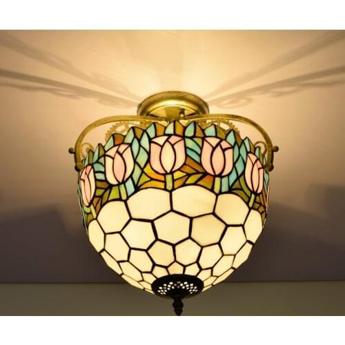 30cm European-Style Pink Tulip Colored Glass Restaurant Bedroom Corridor Bathroom Glass Semi-Hanging Ceiling Lamp