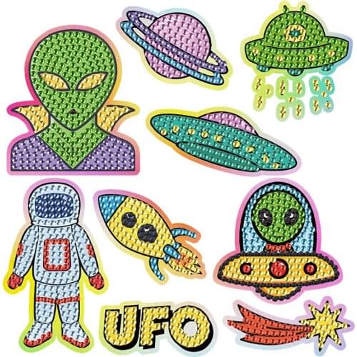 5D Sparkling Gems Laser Diamond Painting Kits Cartoon Alien Space Stickers Paint With Diamonds by Numbers For Children Beginners