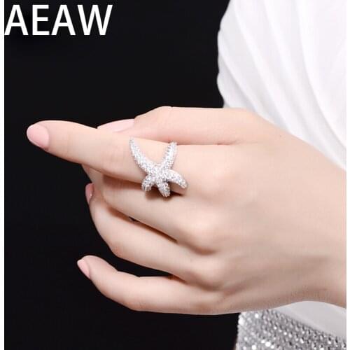 AEAW Solid 14K 585 White Gold DF Color Moissanite Engagement Ring Moissanite Band for Women Ladies Ring