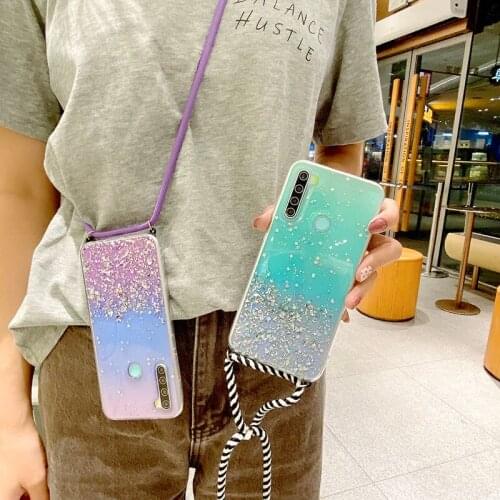 Sparkle Glitter Stars Sequins Phone Case For xiaomi 11 Redmi NOTE 10 10pro poco m3 f3 x3nfc x3 Necklace Lanyard Soft Clear Back