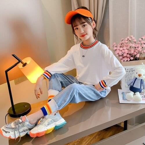 Girls Suits Sweatshirts + Pants 2pcs Kids Cotton Tracksuit 2021 Scoop Spring Autumn Uniforms Sport Teenagers Outwear Children Se