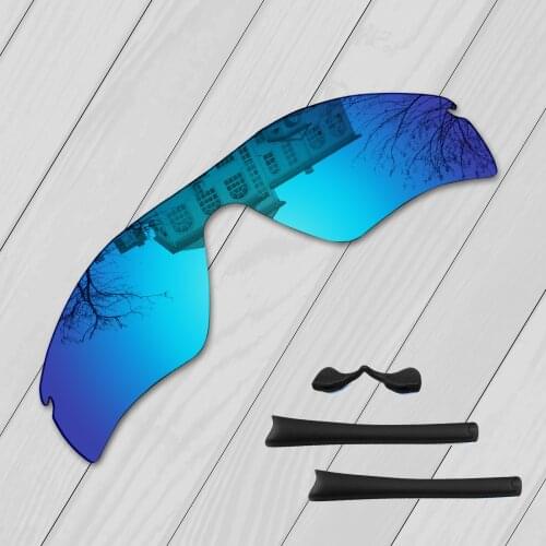 E.O.S Black Ear Socks Nose Pads Rubber Kit + Ice Blue Polarized Replacement Lenses for Oakley Radar Path Sunglasses