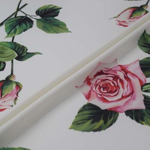 Pink rose digital painting mess stretch fabric for satin dress tissus au metre ткани ткань для платья tissu фатин telas tecido