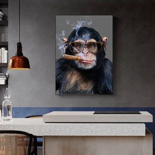 Canvas Painting Abstract Smoking Monkey and Gorilla Canvas Painting Poster and Print Street Art Animal Wall Art Living Room