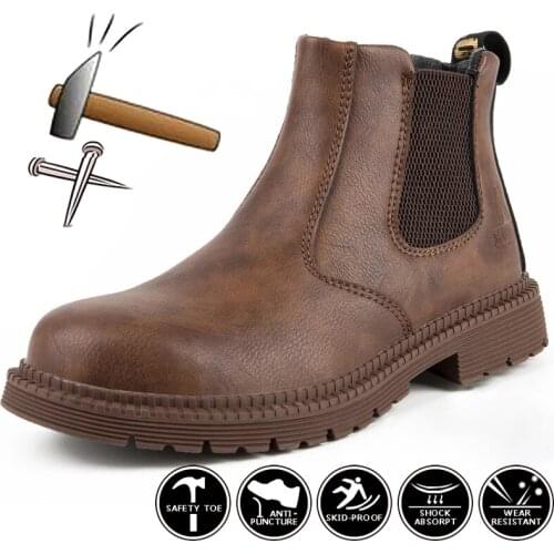 Leather Work & Safety Boots Men Chelsea Boots Indestructible Male Work Shoes Men Winter Boots Safety Shoes Men Steel Toe Shoes