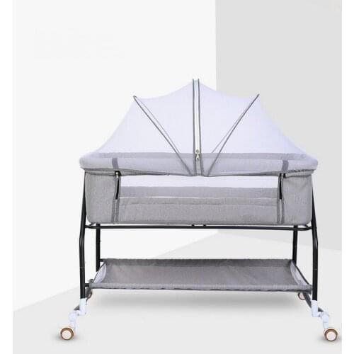 Bedside Bassinet & Sleeper, Splicing Big Bed, Movable Foldable Portable Bionic Baby Cradle Cot