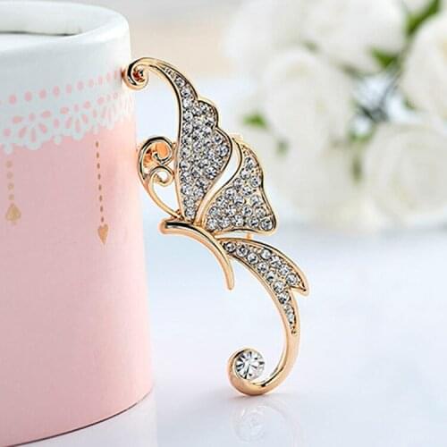 Fashion Full Rhinestone Elves Butterfly Ear Clip Single Left Ear Earrings For Women