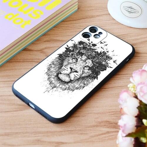 For iPhone Floral Lion Print Soft Matt Apple iPhone Case 6 7 8 11 12 Plus Pro X XR XS MAX SE