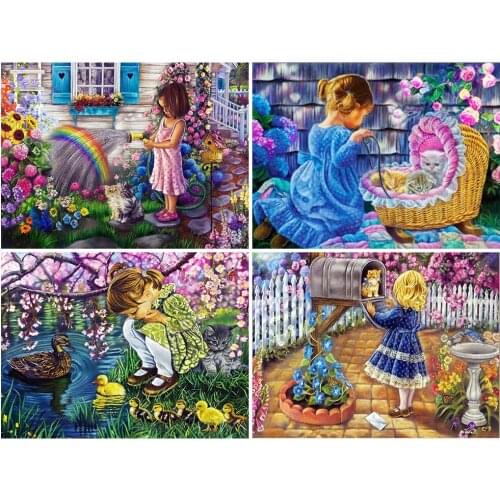 2021 New Diamond Painting Girl 5D DIY Diamond Embroidery Children Landscape Mosaic Art Home Decorations Rhinestone Picture KB3