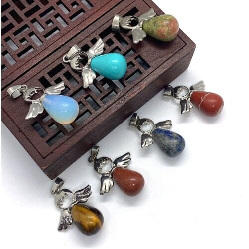 2pcs Natural Stone Necklace Pendant Blue Turquoise Flower Green Stone Sandstone Drop Shaped Wings Connected DIY Jewelry Making