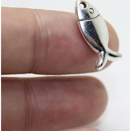 Yamily Fish charm 30pcs-18X7mm Antique silver tone 2 sided fish charm pendant DIY jewelry making