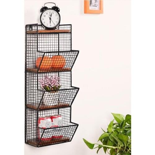 Punching-free storage rack iron wall storage rack good air permeability solid wood wall hanging kitchen bathroom rack wall shelf