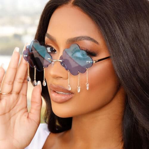 Red Cloud Rimeless Sunglasses Women Shades Retro Fashion Colorful Tear Drip Sunglasses Funny Party Glasses Raining Eyewear