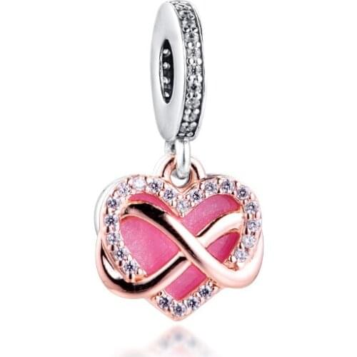 Sparkling Infinity Heart Dangle Charm Bracelets Women 925 Sterling Silver Charm Beads for Jewelry Making Valentine Day