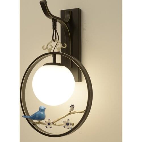 Vintage Iron Bird Flower Wall Light Creative Chinese Style Wall Sconce Bedside Hotel Restaurant Lamp Aisle Study Club Wall Lamps