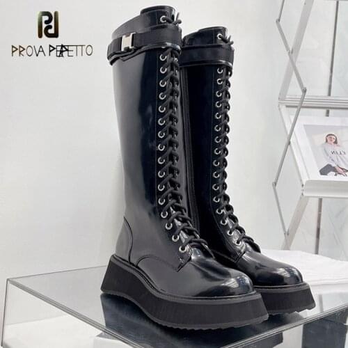 High-top Martin Boots British Style Platform Platform Lace-up Belt Buckle Leather Side Zipper But Knee Boots Knight Boots