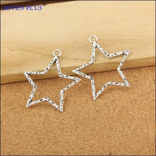 High Quality 10 Pieces/Lot 37mm*35mm Antique Silver Plated Hollow Out Stars Charms