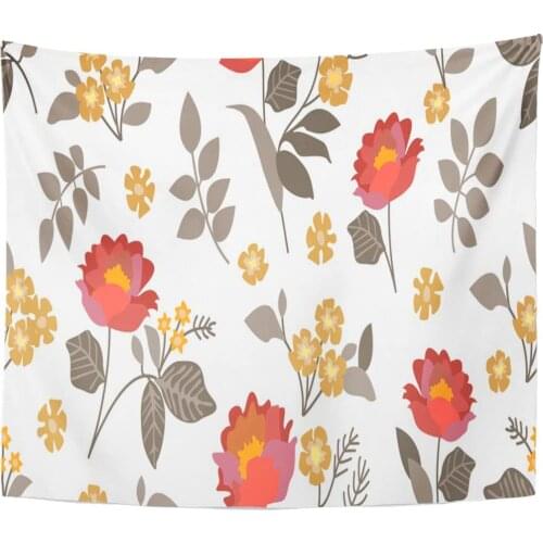 Bright Folk Border Floral Pattern Blooming Roses and Grey Tapestry Home Decor Wall Hanging for Living Room Bedroom Dorm 50x60 in