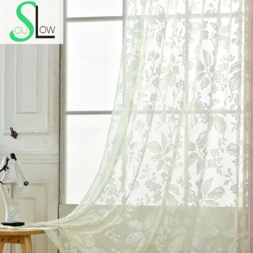Slow Soul White Beige Coffee Jacquard Curtain Children Embroidered Floral Curtains Tulle For Living Room Kitchen Sheer Bedroom