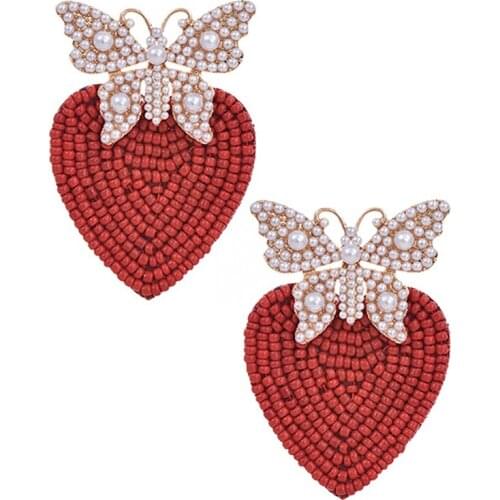 ZHINI Boho Ethnic Handmade Bead Dangle Earrings for Women 2020 New Imitation Pearl Butterfly Drop Earring Statement Jewelry Gift