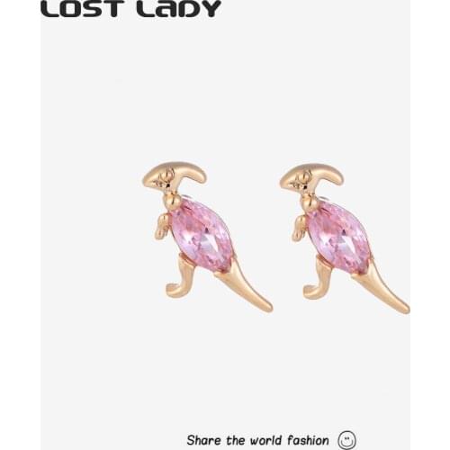 Lost Lady Fashion Womens Cute Animal Zircon Inlaid Metal Ear Studs Gold Alloy Simple Jewelry Party Gifts Accessories Wholesale