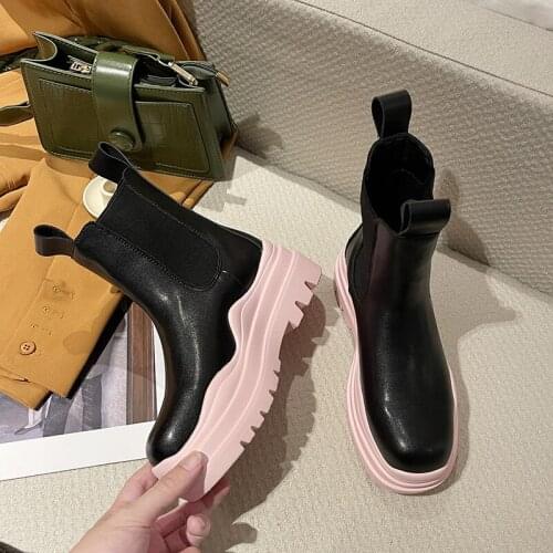 2021 Women Chelsea Ankle Boots Lady Chunky Platform Short Boots Stretch Kawaii Booties Girls Roman Winter Designer White Shoes