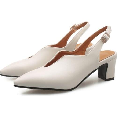 Big Size ladies high heels women shoes woman pumps Womens shoes with pointed buckles and thick heels