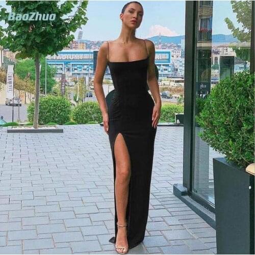 BaoZhuo Summer Womens Midi Dress 2021 Spaghetti Strap Party Sexy Slit Sleeveless Luxury Long Dress Vintage Vestido De Mujer
