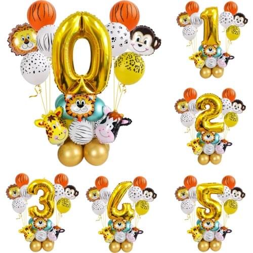 27pcs Jungle Safari Party Supplies Digital Foil Balloons Set Kids Birthday Party Baby Shower Decor Forest Party Decorations