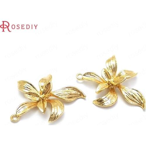 37124)10PCS 20x22MM 24K Gold Color Brass Orchid Flower Charms Pendants High Quality Jewelry Making Supplies Diy Accessories