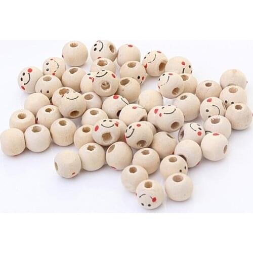 40Pcs Wooden Smile Face Spacer Beads Round Ball DIY Craft Accessory-10mm Bead 3mm Hole Wood DIY Package