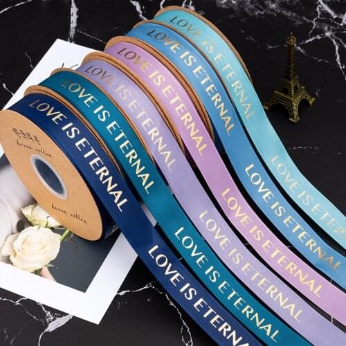 50 Yards Bronzing English Ribbon Thread Gift Flower Gift Box Packaging Birthday Cake Decoration Christmas Decor Jacquard Ribbon