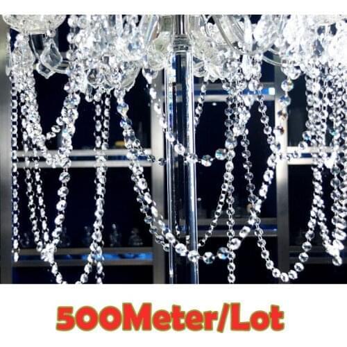 500M beaded strands, Free Shipping 14MM Acrylic Octagonal Crystal Garlands / Strands, Clear Color, Wedding & Party Decor