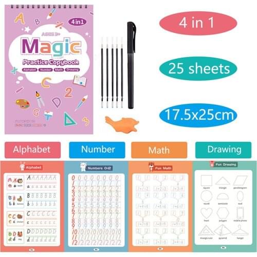 English Version Calligraphy Stickers And Pens 4+1 Groove-free Erasing Hard Pen Practice Copybook Board Writing Stickers