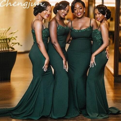 Chengjun Sexy Dark Green Long Mermaid African Plus Size Bridesmaid Dresses