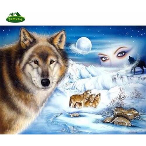 DIY Needlework Home Decor 5D Animal Snow Wolf Diamonds Embroidery Square Drill Painting Cross Stitch Rhinestone Wall Sticker