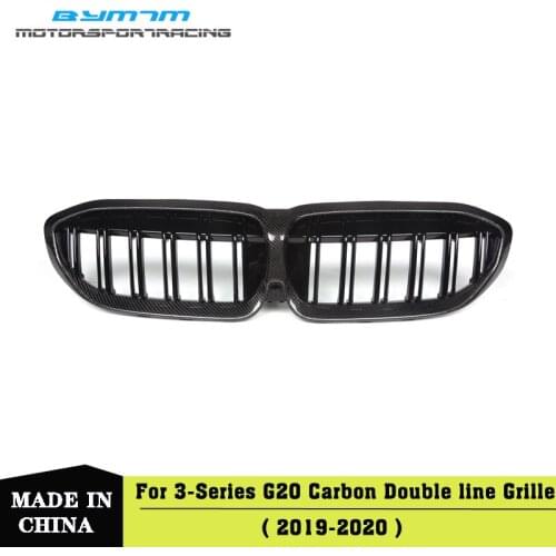 Double line ABS Real Carbon fiber Grille Bumper Car decoration Car accessories For BMW 3 Series G20