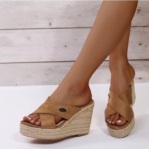 Casual Womens Slingback Espadrille Platform Wedge Slippers Open Toed Female Shoes Women Sandals Soft Stitching Ladies Sandals
