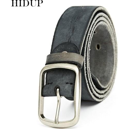 HIDUP Top Quality 100% Solid Cow Cowhide Belt Black Pin Buckle Real Genuine Leather Belts Retro Style Jeans Accessories NWJ758