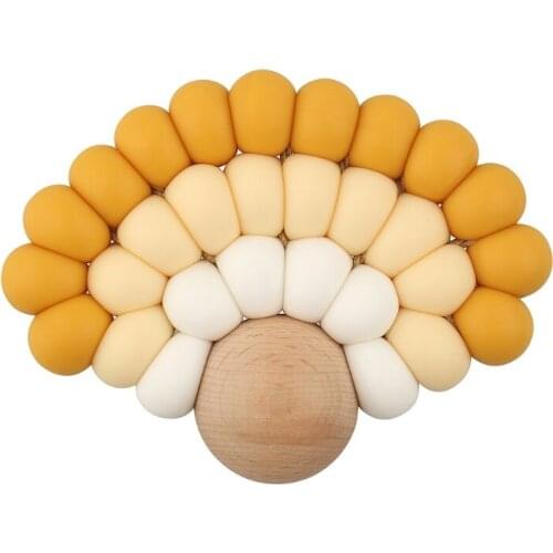Baby Teething Toy Natural Beech Wood Chew Toy Food Grade BPA Free Silicone Teether Soothes Sore Gums Promotes Fine Motor Skills